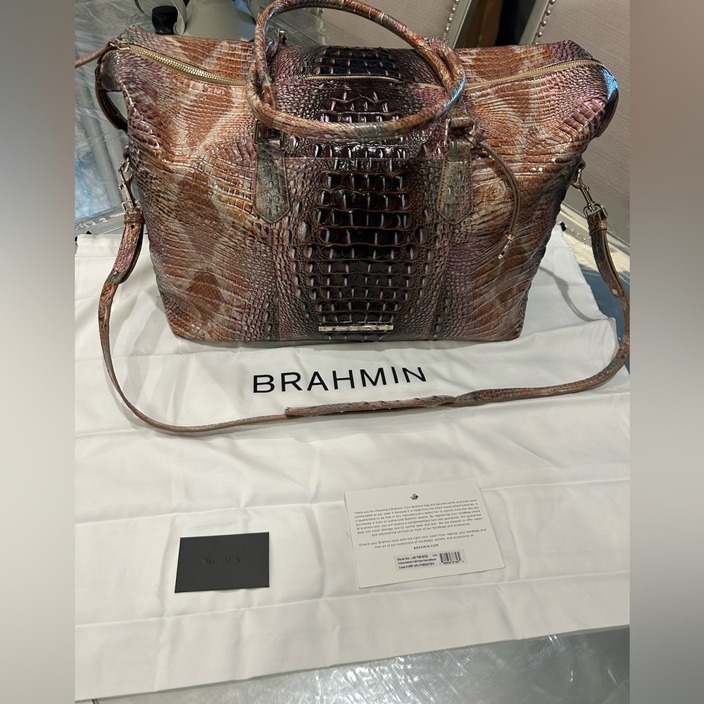 SOLD-Brahmin Weekender Bag Truffle Python - Exclusive!